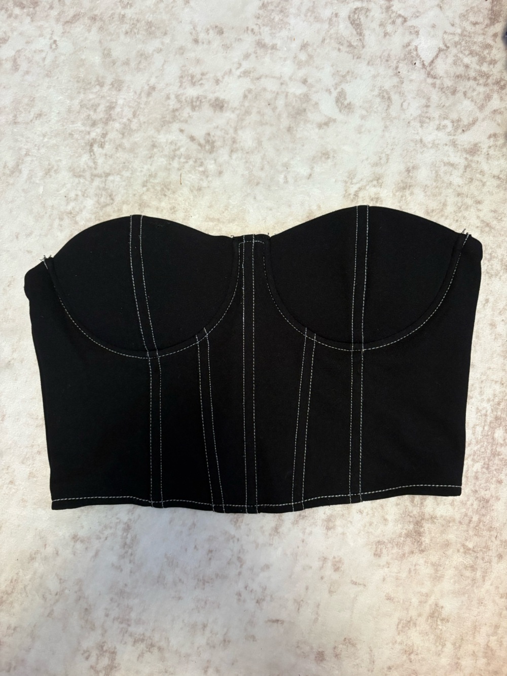 Nasty Gal Black Strapless Bustier Top with White Contrast Stitching